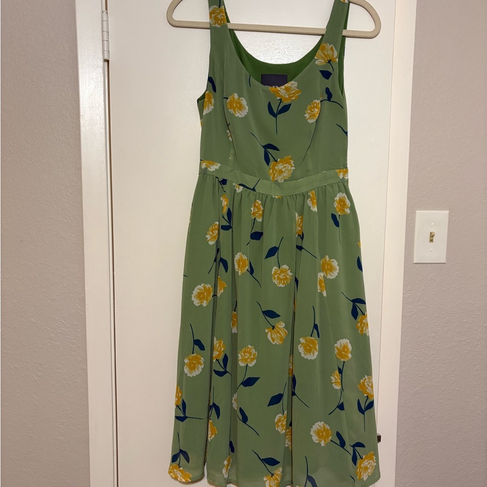 ModCloth Green Dress with Yellow and Blue Flowers